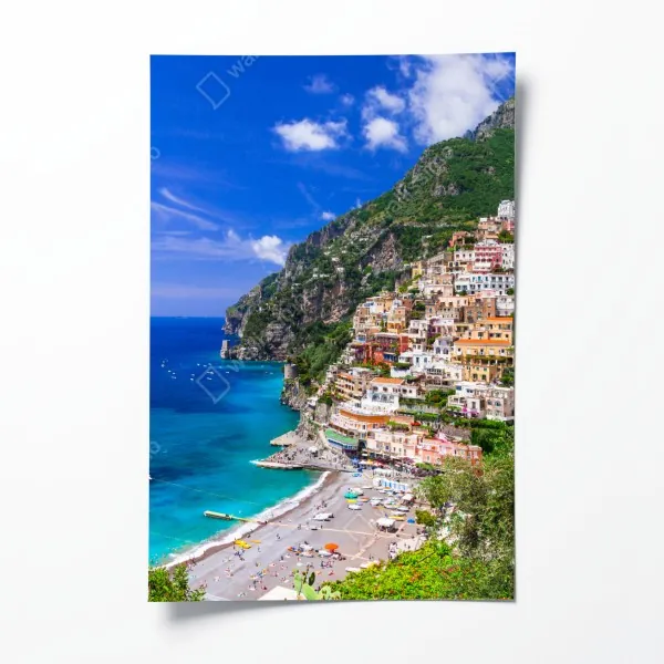 Plakat słoneczna panorama Positano na Wybrzeżu Amalfi