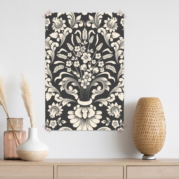 Plakat vintage kwiatowy wzór damask