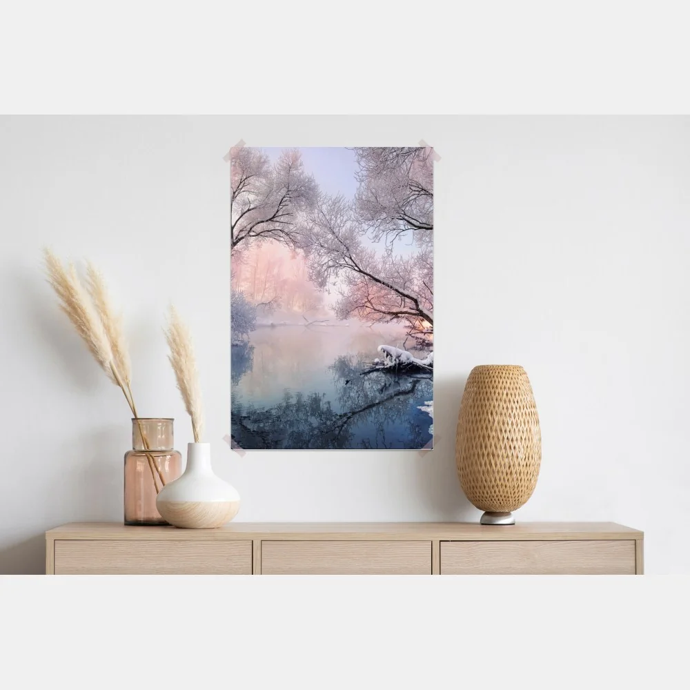 Plakat spokojny zimowy krajobraz nad rzeką – Wallissimo® Plakat spokojny zimowy krajobraz nad rzeką – Wallissimo®