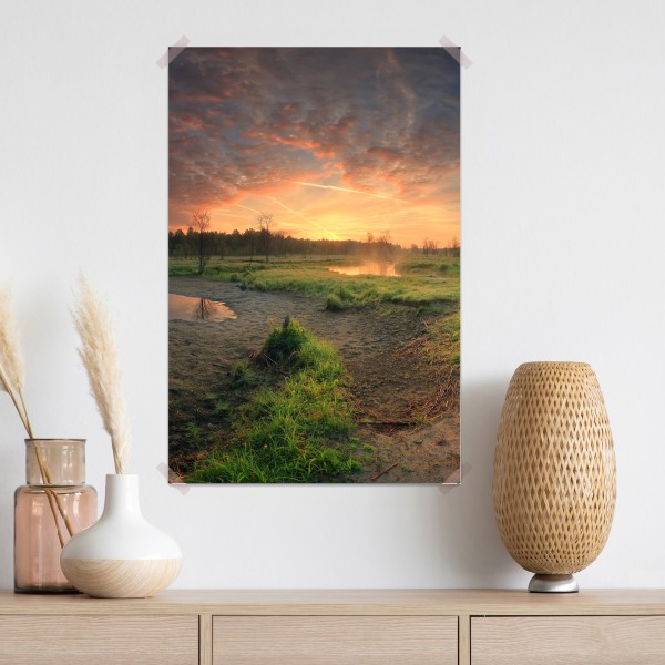 Plakat zachód słońca nad spokojną łąką – Wallissimo® Plakat zachód słońca nad spokojną łąką – Wallissimo®