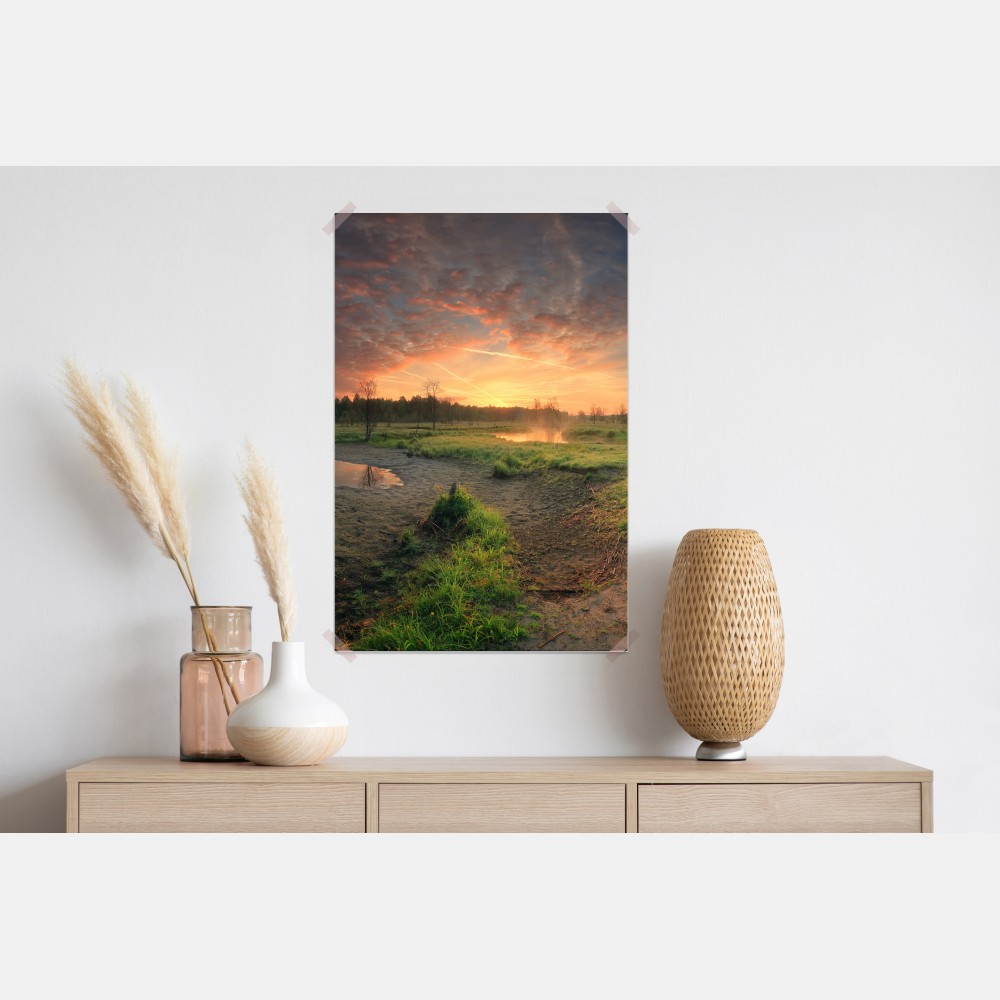 Plakat zachód słońca nad spokojną łąką – Wallissimo® Plakat zachód słońca nad spokojną łąką – Wallissimo®