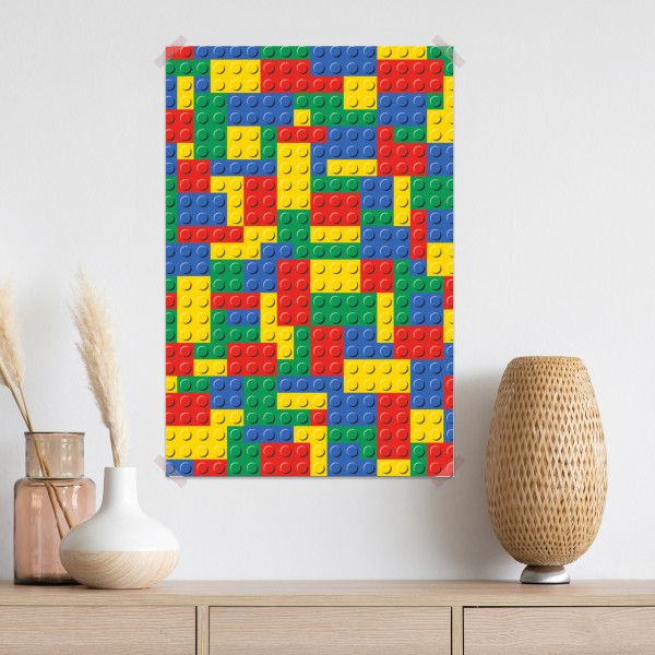 Plakat kolorowy wzór klocków konstrukcyjnych – Wallissimo® Plakat kolorowy wzór klocków konstrukcyjnych – Wallissimo®