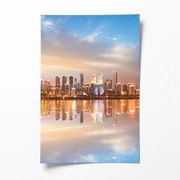 Plakat spokojne alpejskie jezioro z drewnianym pomostem – Wallissimo®