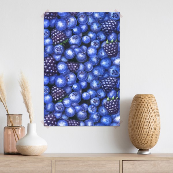 Plakat wzór akwarelowy z borówkami i jeżynami – Wallissimo® Plakat wzór akwarelowy z borówkami i jeżynami – Wallissimo®