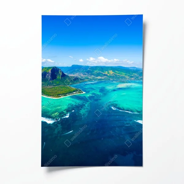 Plakat panorama Le Morne nad laguną Mauritiusa