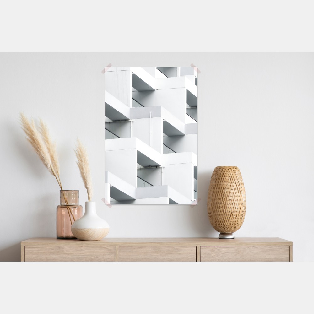 Plakat biała betonowa fasada w geometrycznym wzorze – Wallissimo® Plakat biała betonowa fasada w geometrycznym wzorze – Wallissimo®