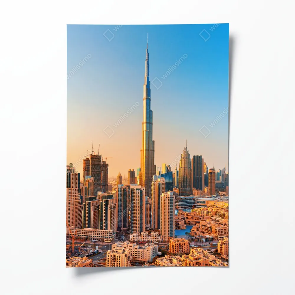 Plakat panorama Dubaju o złotej godzinie – Wallissimo® Plakat panorama Dubaju o złotej godzinie – Wallissimo®