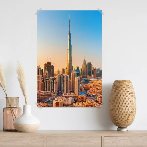Plakat panorama Dubaju o złotej godzinie – Wallissimo® Plakat panorama Dubaju o złotej godzinie – Wallissimo®