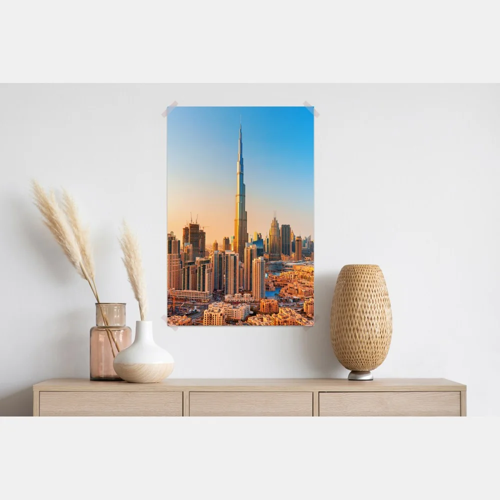 Plakat panorama Dubaju o złotej godzinie – Wallissimo® Plakat panorama Dubaju o złotej godzinie – Wallissimo®