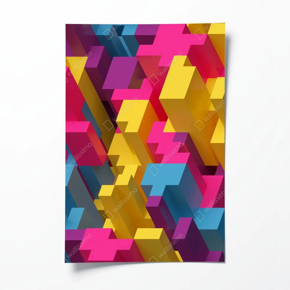 Plakat kolorowy wzór voxel 3d – Wallissimo® Plakat kolorowy wzór voxel 3d – Wallissimo®