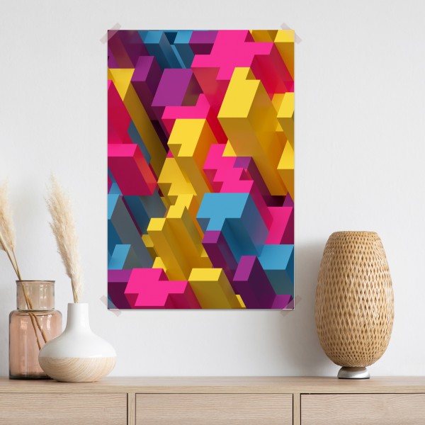 Plakat kolorowy wzór voxel 3d – Wallissimo® Plakat kolorowy wzór voxel 3d – Wallissimo®