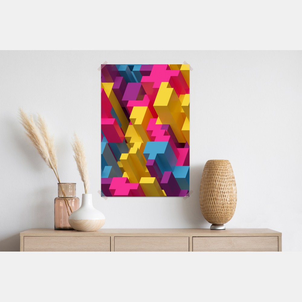 Plakat kolorowy wzór voxel 3d – Wallissimo® Plakat kolorowy wzór voxel 3d – Wallissimo®