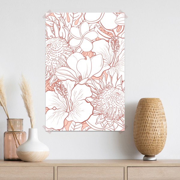 Plakat delikatny koralowy wzór kwiatowy – Wallissimo® Plakat delikatny koralowy wzór kwiatowy – Wallissimo®