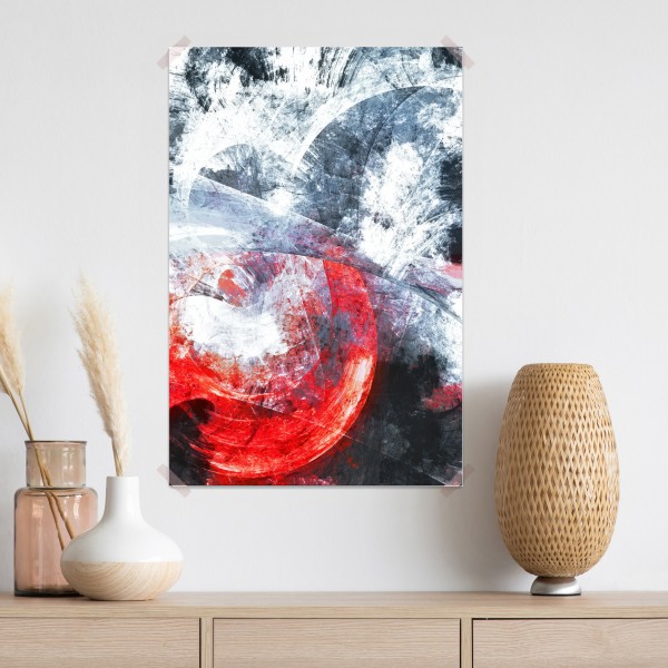 Plakat dynamiczna czerwona i biała abstrakcyjna kompozycja – Wallissimo® Plakat dynamiczna czerwona i biała abstrakcyjna kompozycja – Wallissimo®