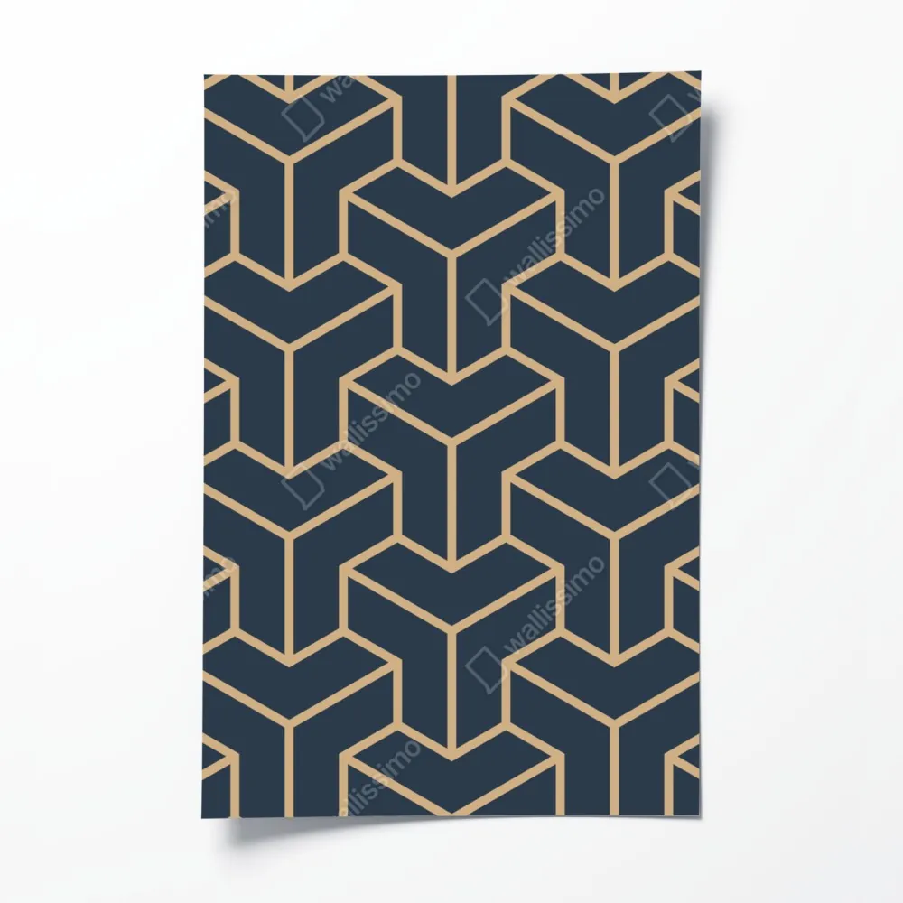 Plakat granatowy geometryczny wzór sześcianów – Wallissimo® Plakat granatowy geometryczny wzór sześcianów – Wallissimo®
