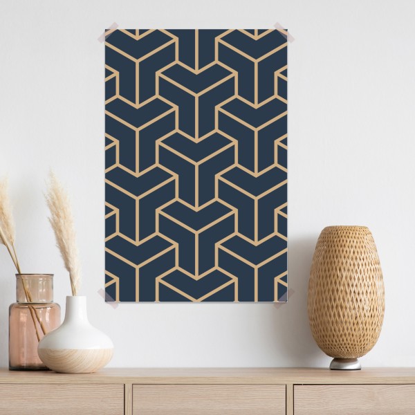 Plakat granatowy geometryczny wzór sześcianów – Wallissimo® Plakat granatowy geometryczny wzór sześcianów – Wallissimo®