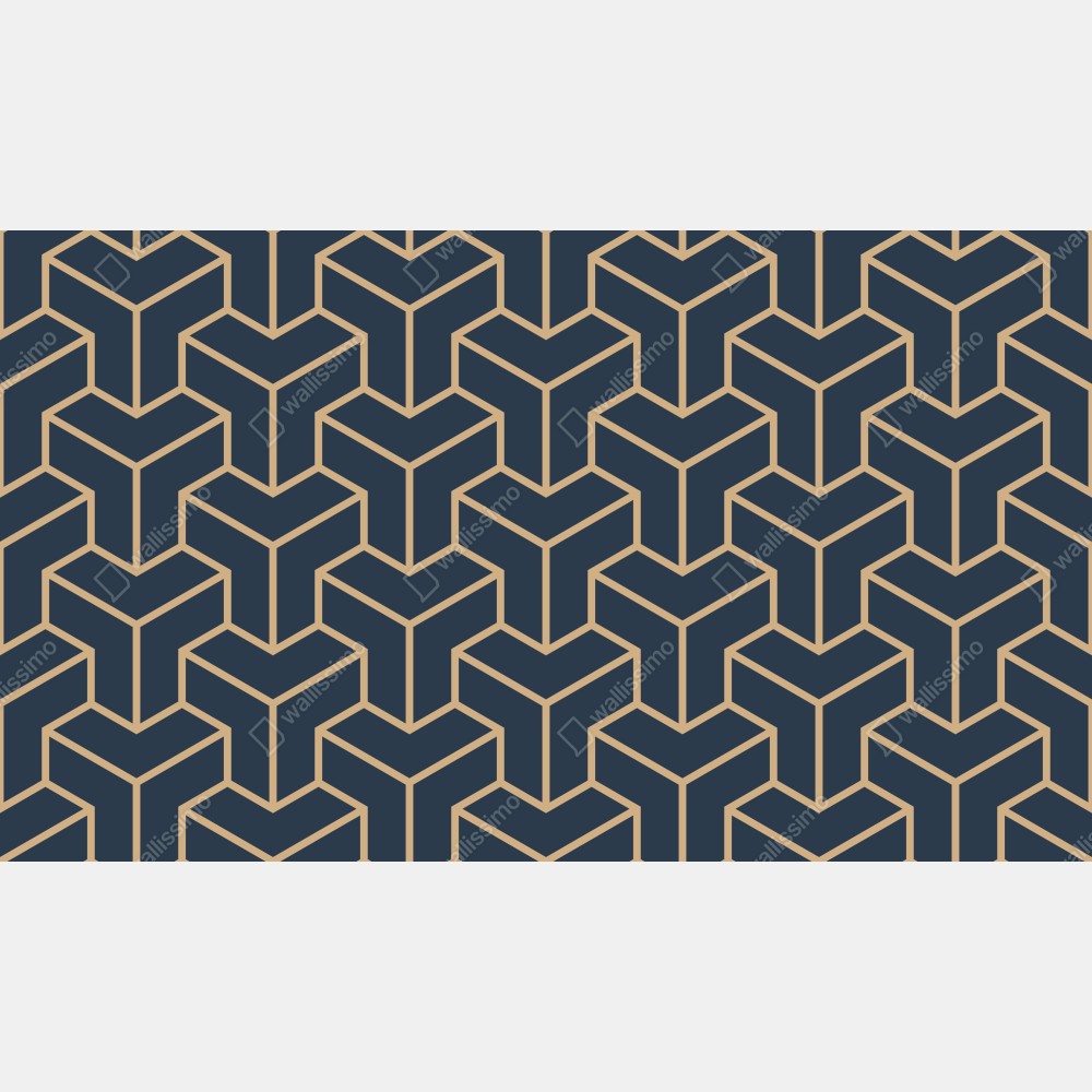 Plakat granatowy geometryczny wzór sześcianów – Wallissimo® Plakat granatowy geometryczny wzór sześcianów – Wallissimo®