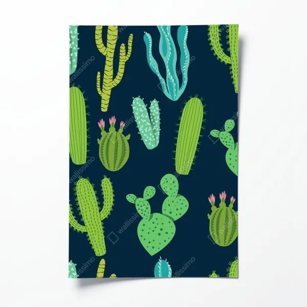 Plakat wzór z kaktusami i sukulentami