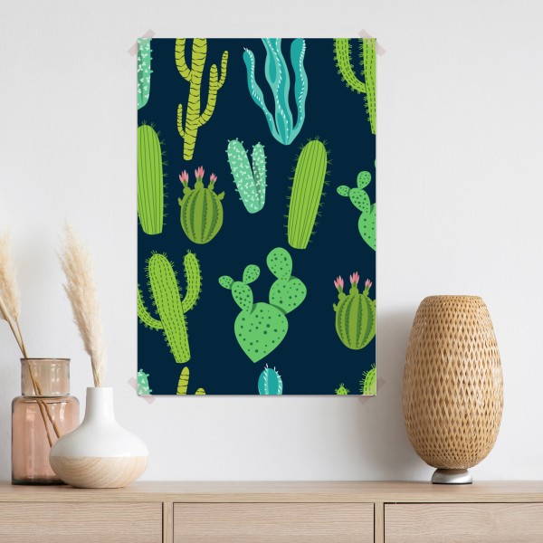Plakat wzór z kaktusami i sukulentami – Wallissimo® Plakat wzór z kaktusami i sukulentami – Wallissimo®