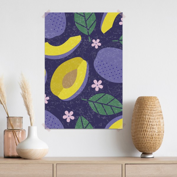 Plakat radosny wzór ze śliwkami i liśćmi – Wallissimo® Plakat radosny wzór ze śliwkami i liśćmi – Wallissimo®