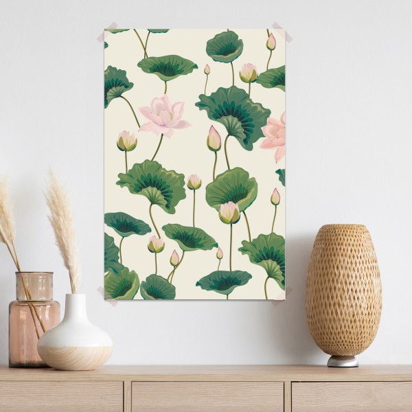 Plakat spokojny botaniczny wzór lotosu – Wallissimo® Plakat spokojny botaniczny wzór lotosu – Wallissimo®