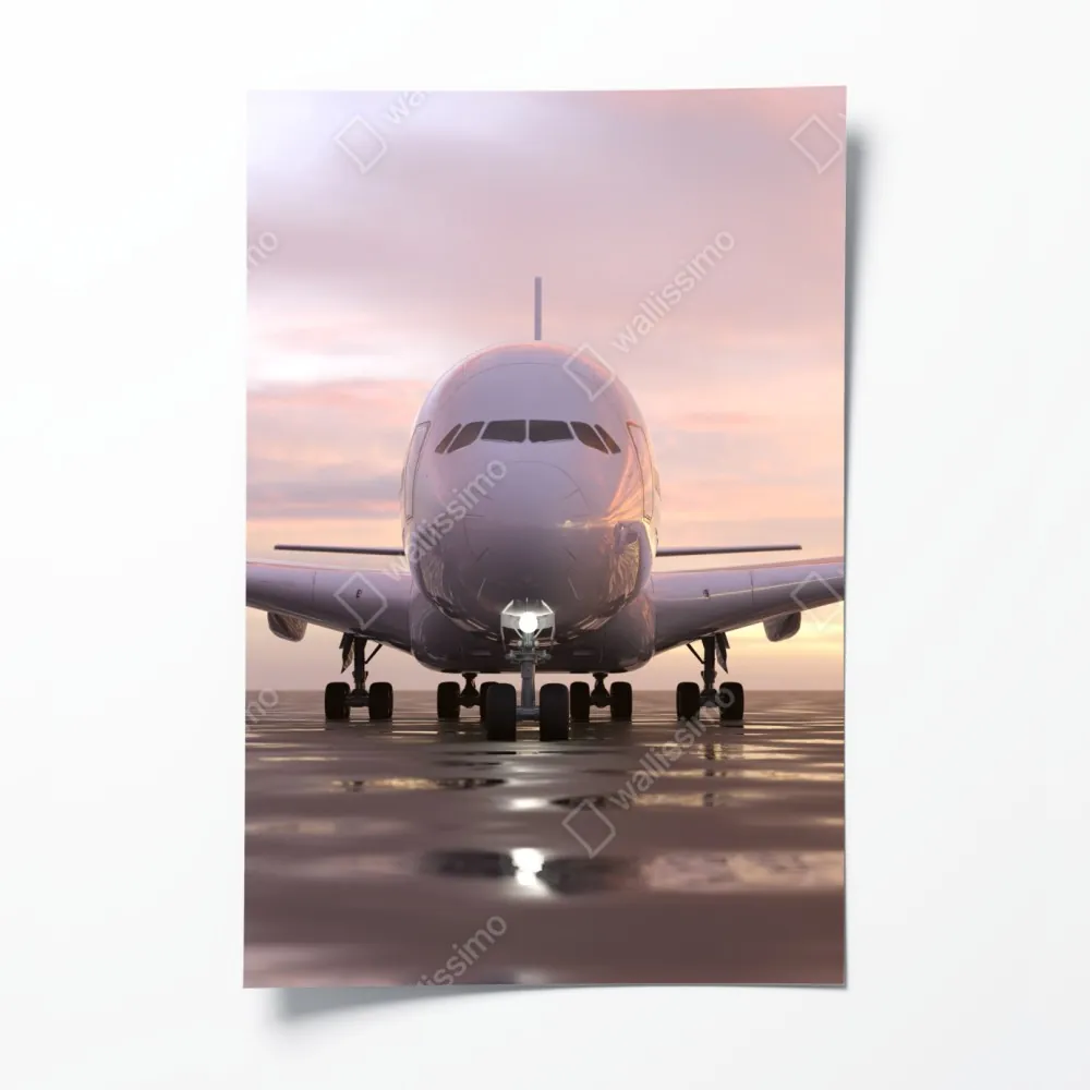 Plakat odrzutowiec na pasie startowym o zachodzie słońca – Wallissimo® Plakat odrzutowiec na pasie startowym o zachodzie słońca – Wallissimo®