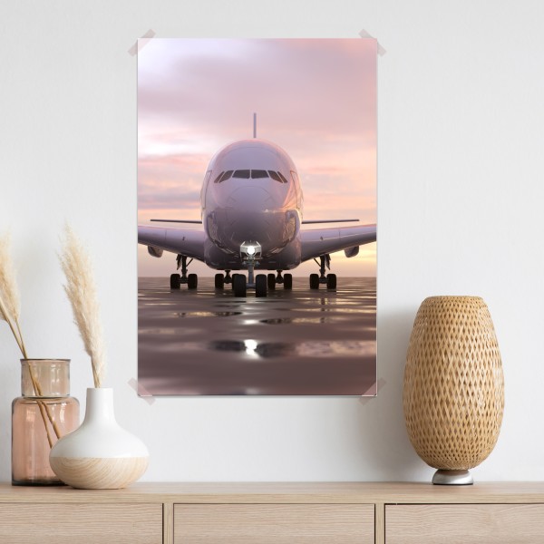 Plakat odrzutowiec na pasie startowym o zachodzie słońca – Wallissimo® Plakat odrzutowiec na pasie startowym o zachodzie słońca – Wallissimo®