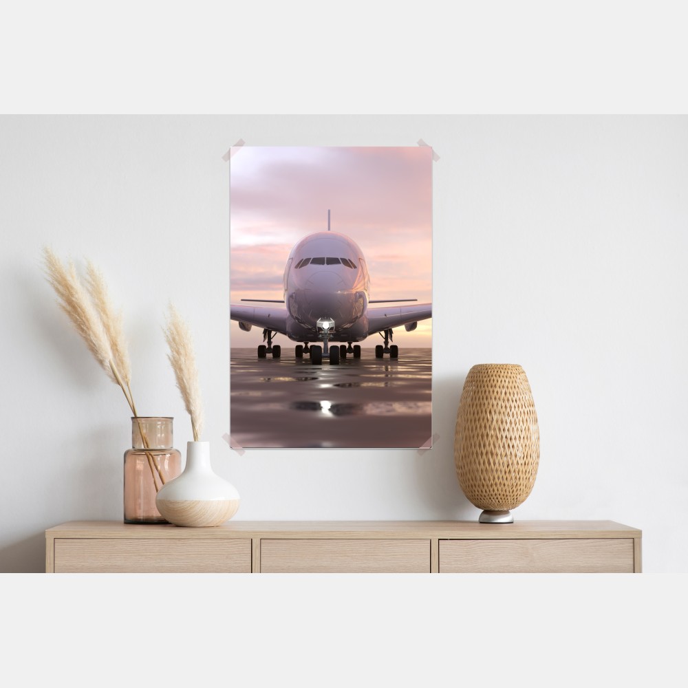 Plakat odrzutowiec na pasie startowym o zachodzie słońca – Wallissimo® Plakat odrzutowiec na pasie startowym o zachodzie słońca – Wallissimo®