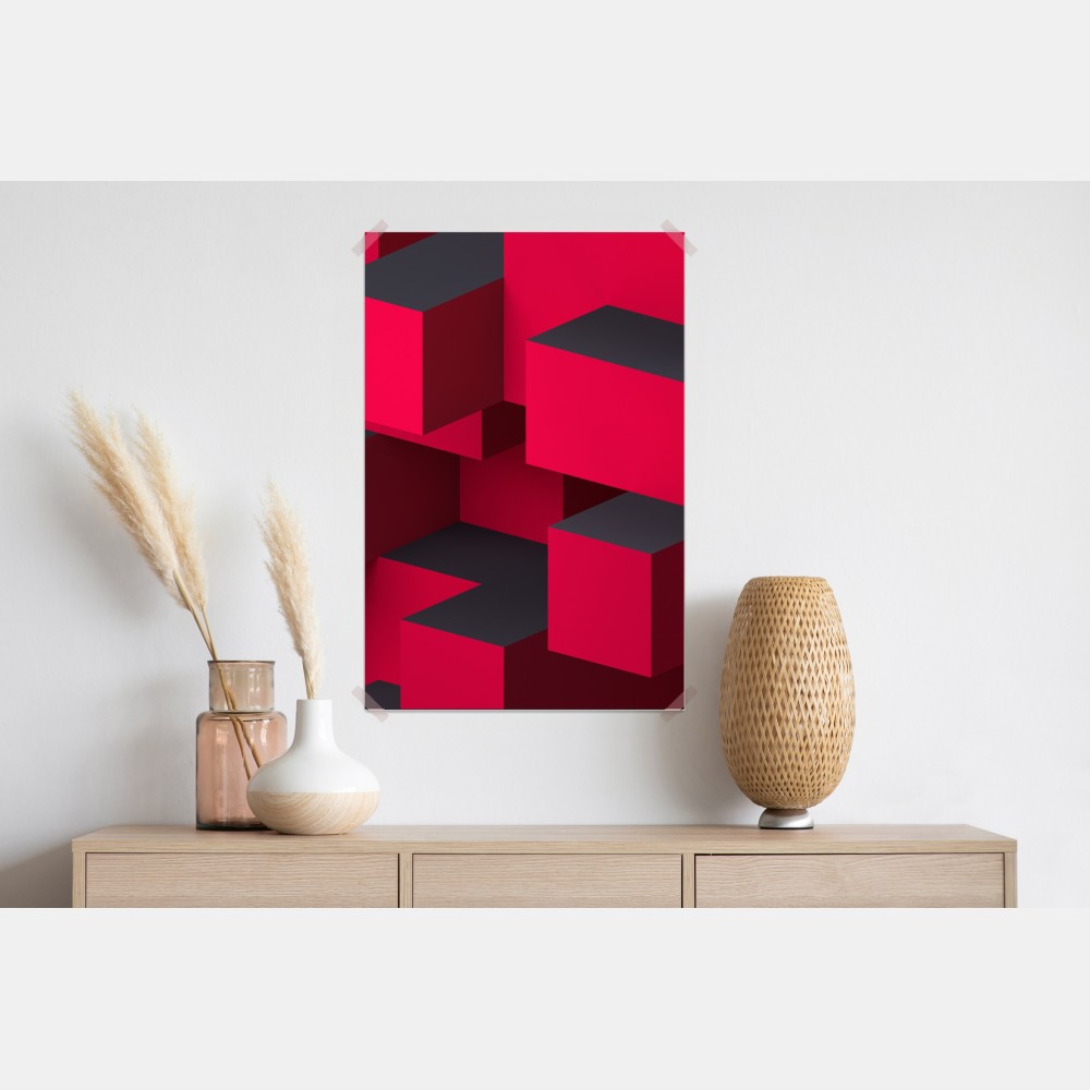 Plakat odważne czerwone geometryczne bloki – Wallissimo® Plakat odważne czerwone geometryczne bloki – Wallissimo®