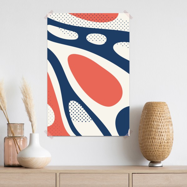 Plakat retro koralowo-granatowy abstrakcyjny wzór – Wallissimo® Plakat retro koralowo-granatowy abstrakcyjny wzór – Wallissimo®