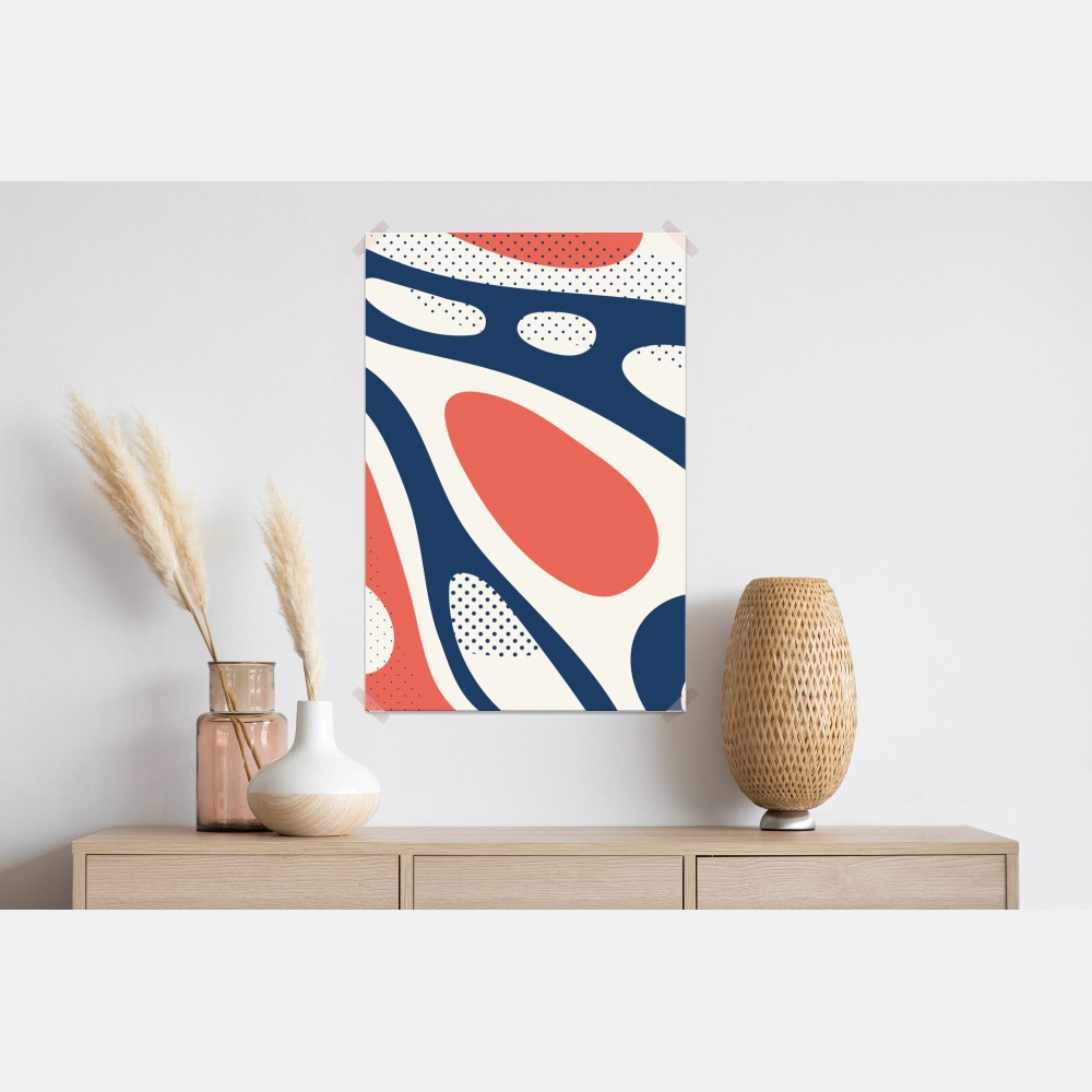 Plakat retro koralowo-granatowy abstrakcyjny wzór – Wallissimo® Plakat retro koralowo-granatowy abstrakcyjny wzór – Wallissimo®