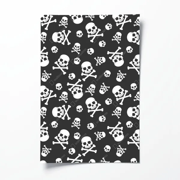 Plakat biały wzór czaszek na szarym tle