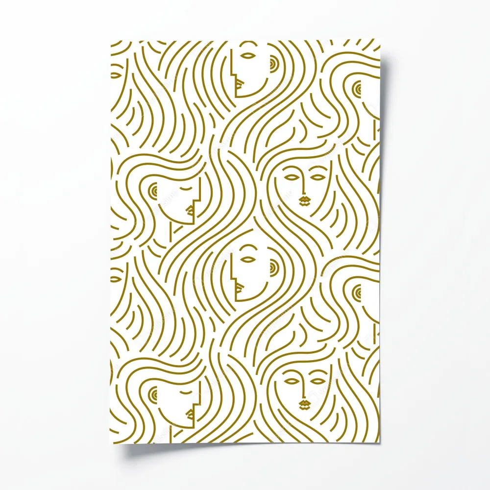 Plakat złote fale i abstrakcyjne twarze bezszwowy wzór – Wallissimo® Plakat złote fale i abstrakcyjne twarze bezszwowy wzór – Wallissimo®