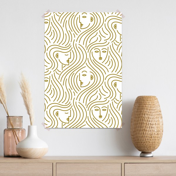 Plakat złote fale i abstrakcyjne twarze bezszwowy wzór – Wallissimo® Plakat złote fale i abstrakcyjne twarze bezszwowy wzór – Wallissimo®