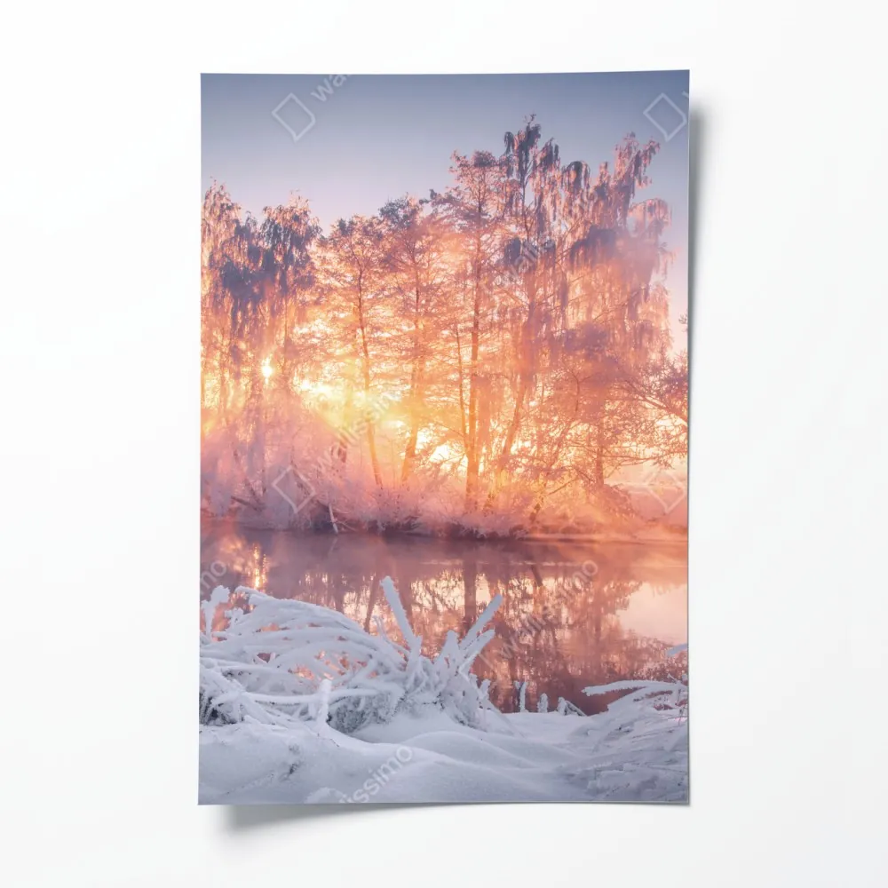 Plakat zimowy wschód słońca nad zamarzniętą rzeką – Wallissimo® Plakat zimowy wschód słońca nad zamarzniętą rzeką – Wallissimo®