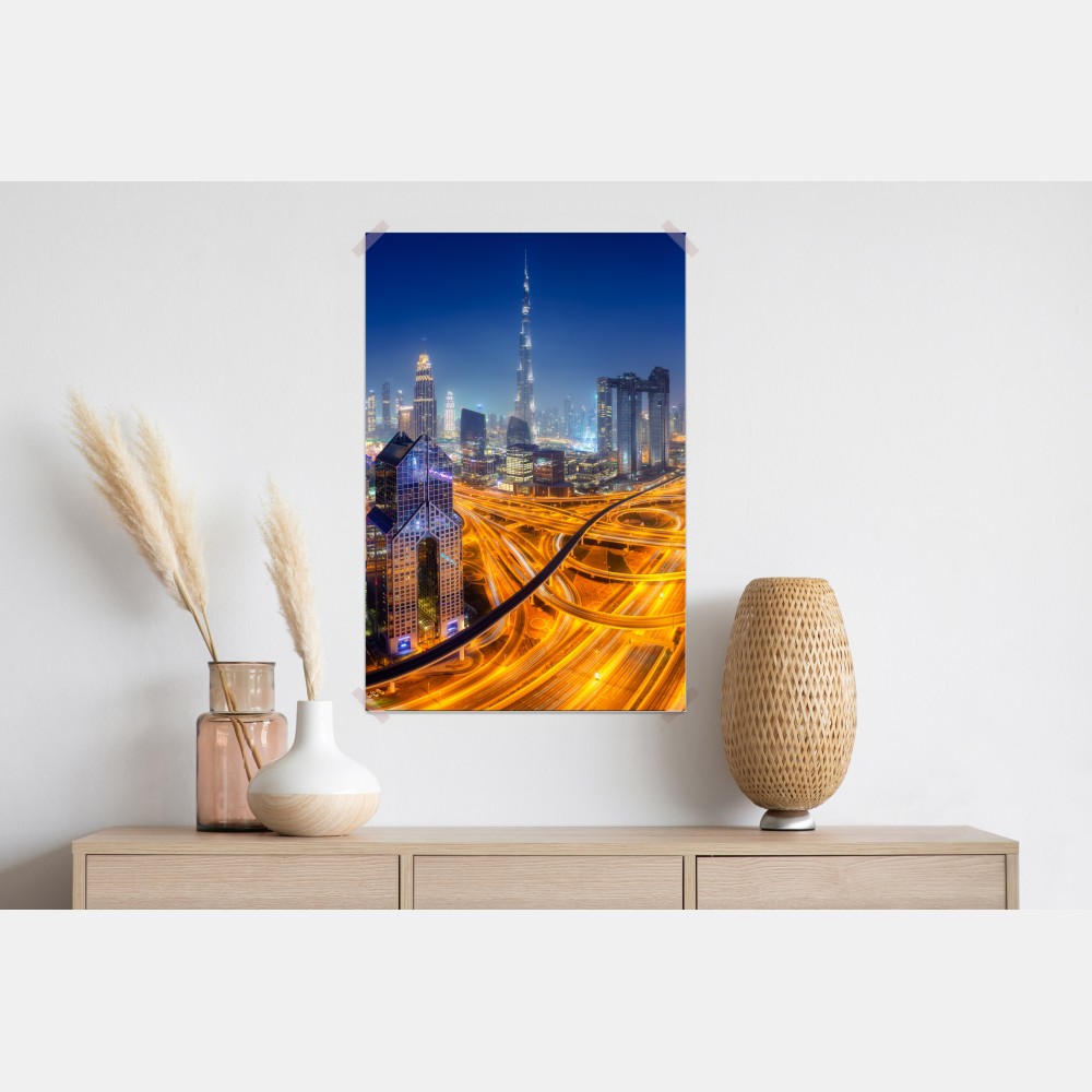 Plakat panorama nocnego Dubaju – Wallissimo® Plakat panorama nocnego Dubaju – Wallissimo®