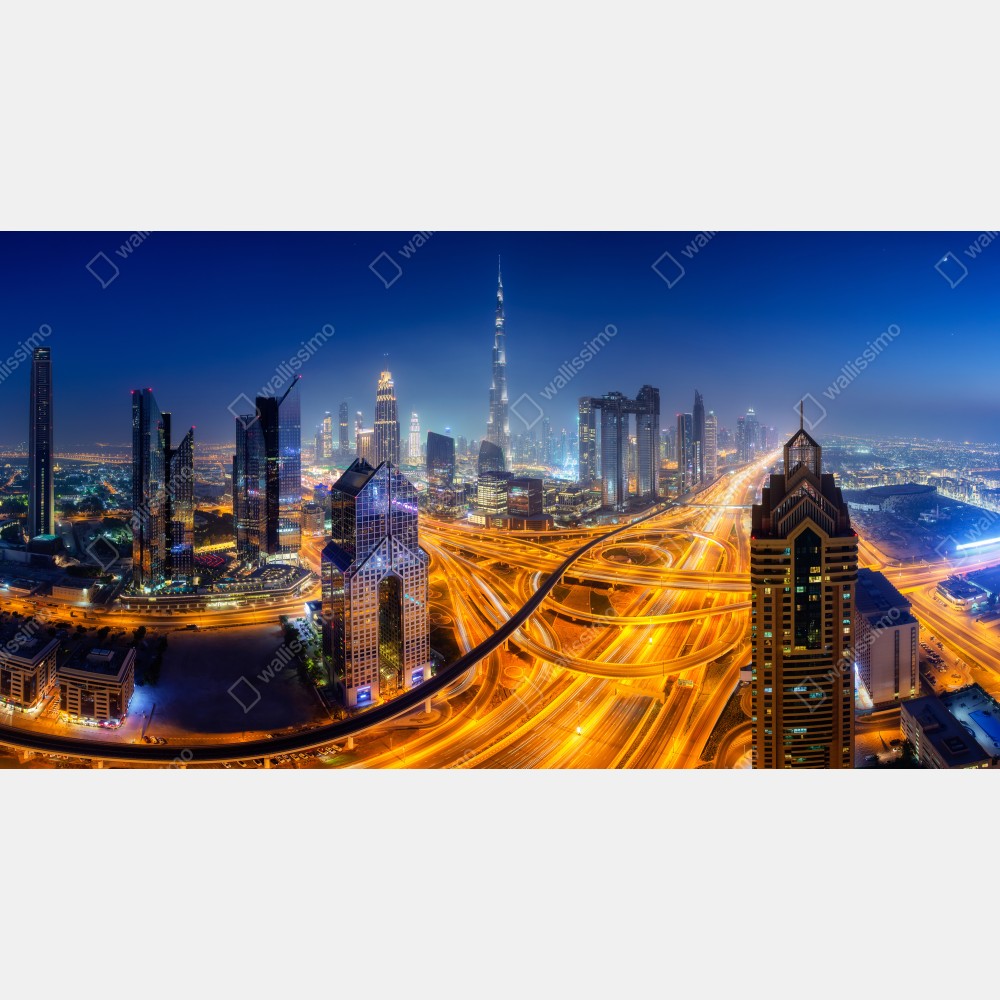 Plakat panorama nocnego Dubaju – Wallissimo® Plakat panorama nocnego Dubaju – Wallissimo®