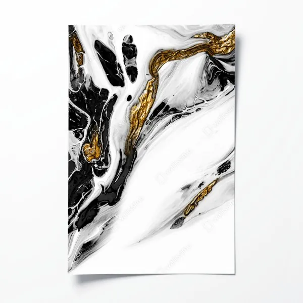 Plakat czarno-biała abstrakcja ze złotymi żyłami