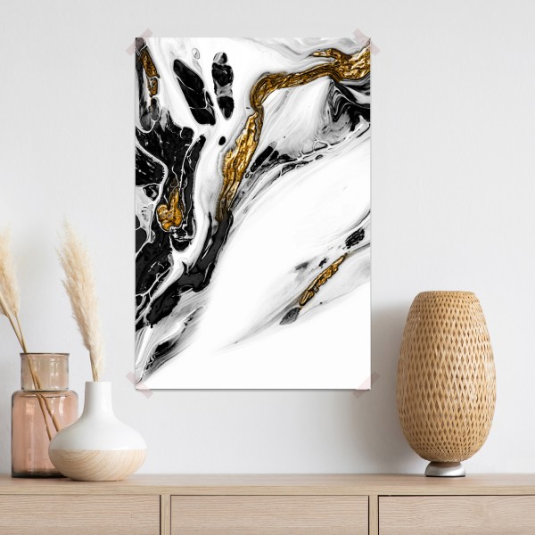 Plakat czarno-biała abstrakcja ze złotymi żyłami – Wallissimo® Plakat czarno-biała abstrakcja ze złotymi żyłami – Wallissimo®