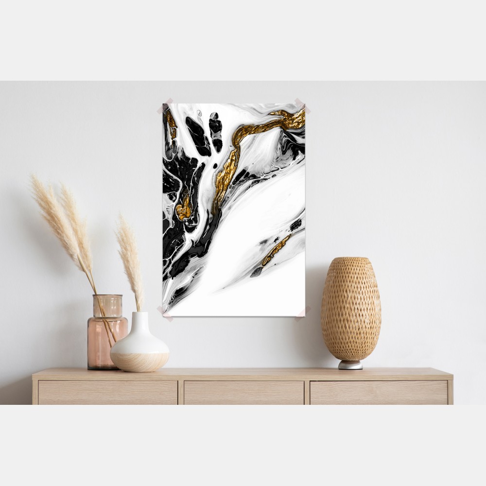 Plakat czarno-biała abstrakcja ze złotymi żyłami – Wallissimo® Plakat czarno-biała abstrakcja ze złotymi żyłami – Wallissimo®