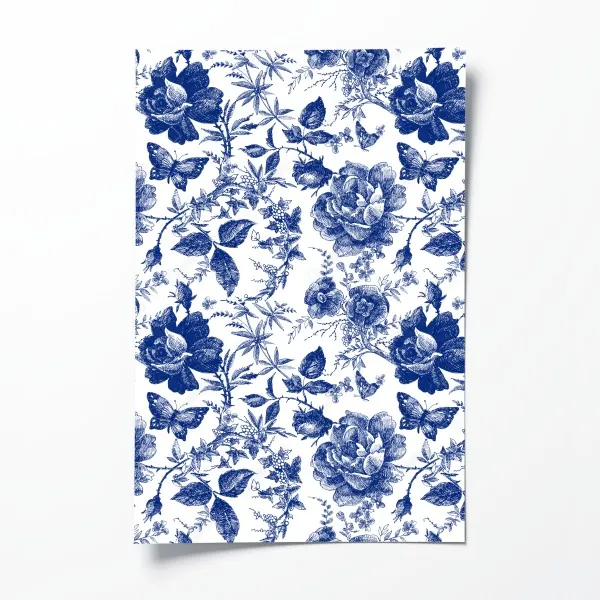 Plakat niebieski kwiatowy wzór toile