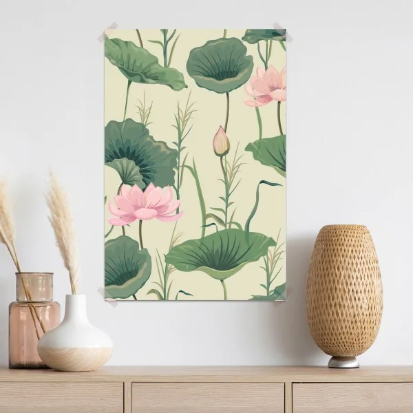 Plakat delikatny ogród lotosów wzór botaniczny – Wallissimo® Plakat delikatny ogród lotosów wzór botaniczny – Wallissimo®