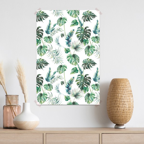 Plakat akwarelowy wzór tropikalnych liści – Wallissimo® Plakat akwarelowy wzór tropikalnych liści – Wallissimo®