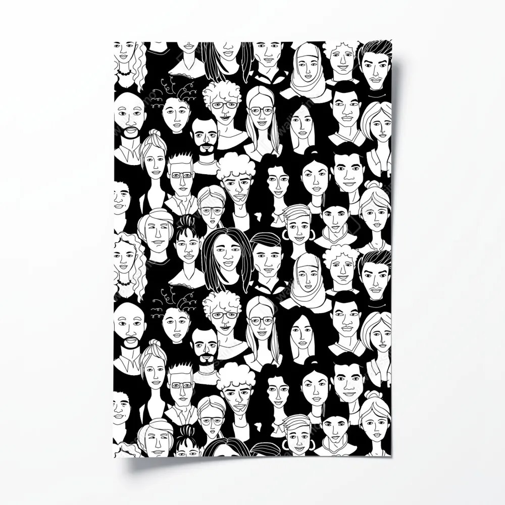 Plakat wzór z różnorodnymi twarzami – Wallissimo® Plakat wzór z różnorodnymi twarzami – Wallissimo®