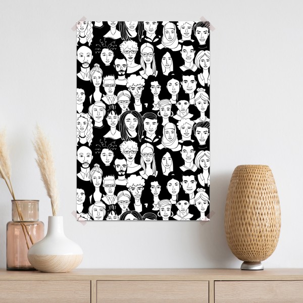 Plakat wzór z różnorodnymi twarzami – Wallissimo® Plakat wzór z różnorodnymi twarzami – Wallissimo®