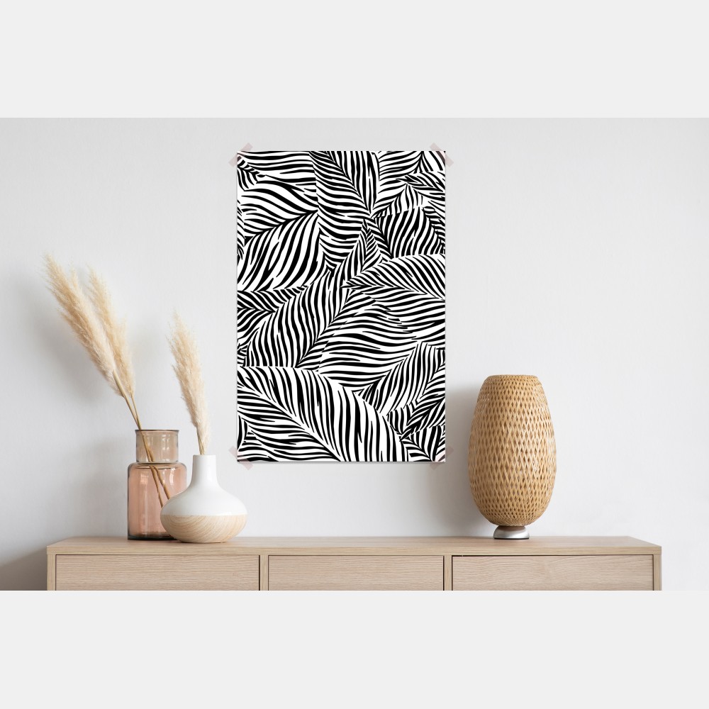 Plakat monochromatyczny wzór tropikalnych liści – Wallissimo® Plakat monochromatyczny wzór tropikalnych liści – Wallissimo®