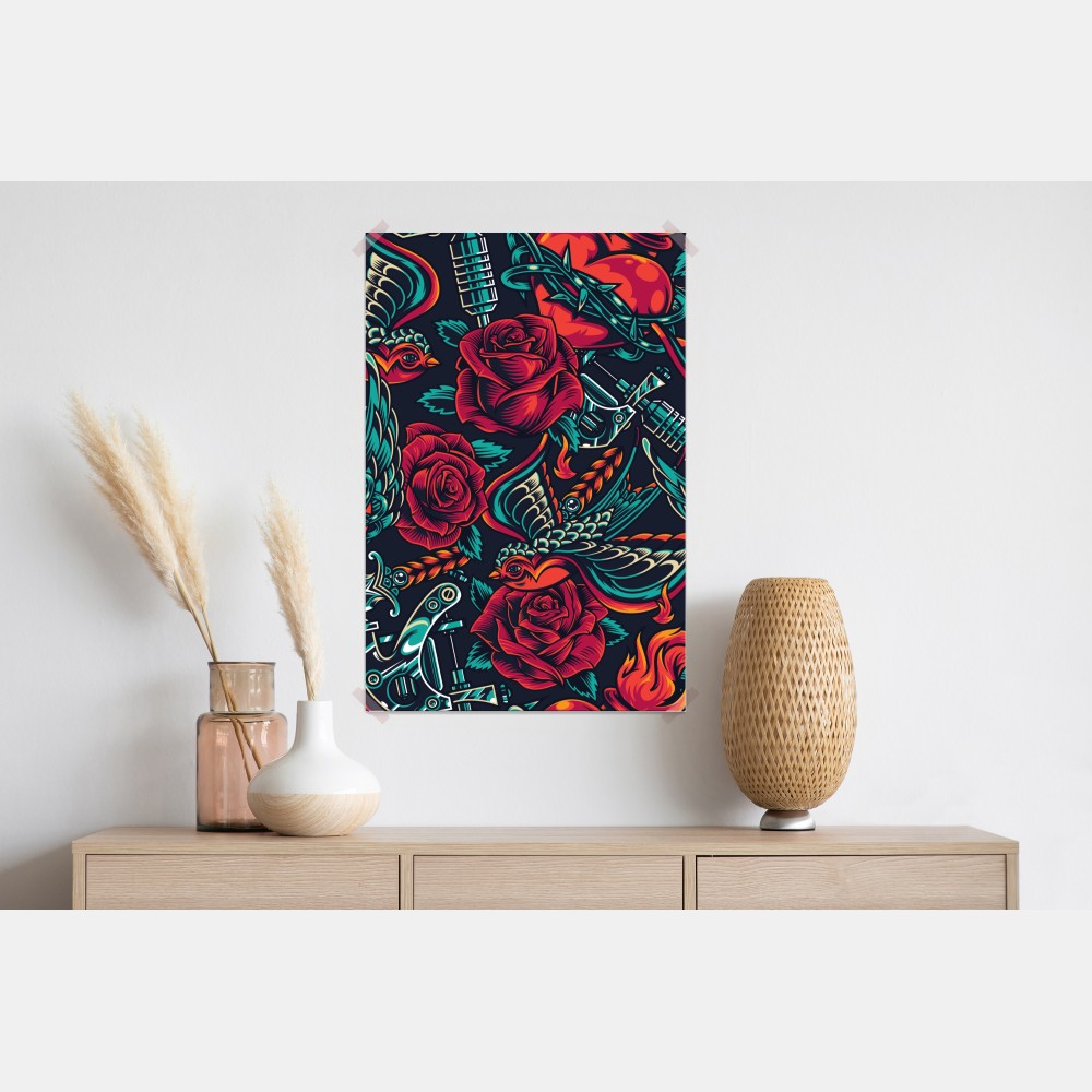 Plakat odważny wzór tatuażu z różami – Wallissimo® Plakat odważny wzór tatuażu z różami – Wallissimo®