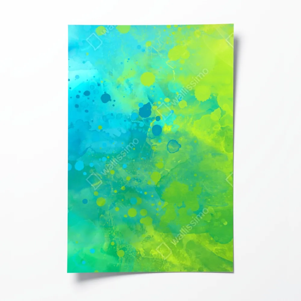 Plakat intensywna turkusowa akwarela z akcentem limonkowym – Wallissimo® Plakat intensywna turkusowa akwarela z akcentem limonkowym – Wallissimo®
