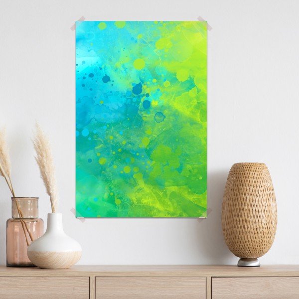 Plakat intensywna turkusowa akwarela z akcentem limonkowym – Wallissimo® Plakat intensywna turkusowa akwarela z akcentem limonkowym – Wallissimo®