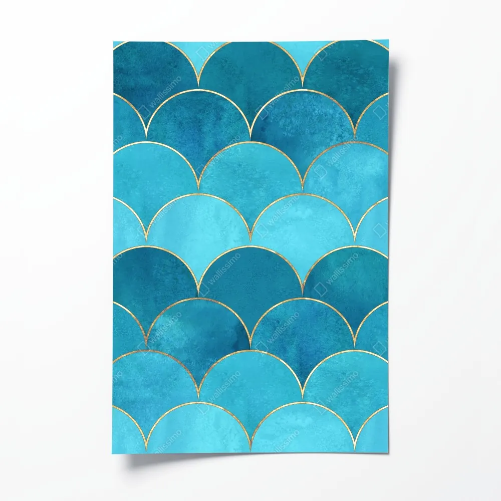 Plakat turkusowy wzór łusek z złotymi detalami – Wallissimo® Plakat turkusowy wzór łusek z złotymi detalami – Wallissimo®